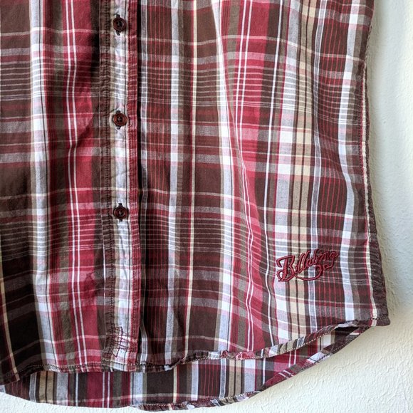 Billabong Red Brown Plaid Short Sleeve Buttondown - Picture 4 of 8